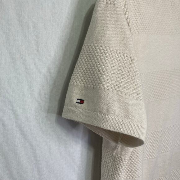 Tommy Hilfiger Men's Cream Textured Polo Shirt Classic Casual - Picture 6 of 9